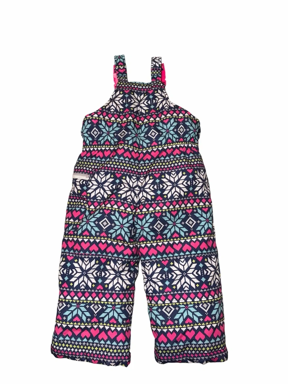 Girls Navy & Pink Patterned Snow Bib Overalls